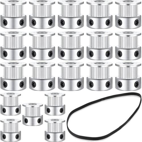 20 Pieces GT2 Timing Belt Pulley Synchronous Wheel with GT2 Wide Timing Belt for 3D Printer