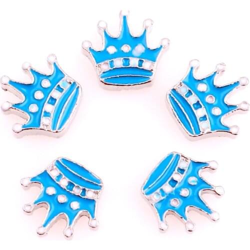 20Pcs/Lot F1057 Metal Cute Blue Crown Floating Charms Making Locket Pendant Necklaces Jewelry Supplies