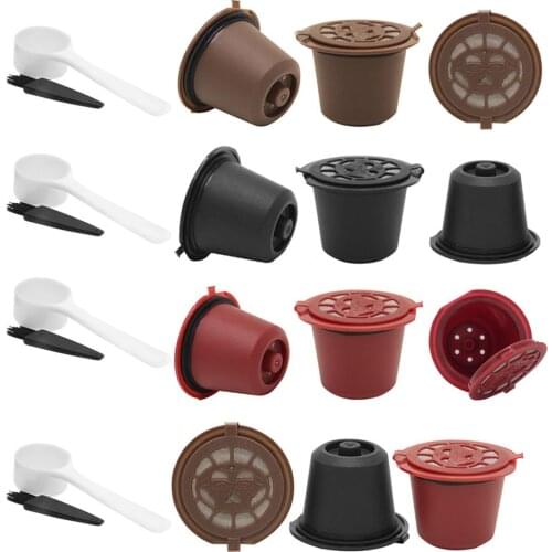 3PCS Coffee Capsules Cup Reusable Nespresso With Cups Spoon Brush Refillable Coffee Capsule Refilling Filter Coffeeware Gift