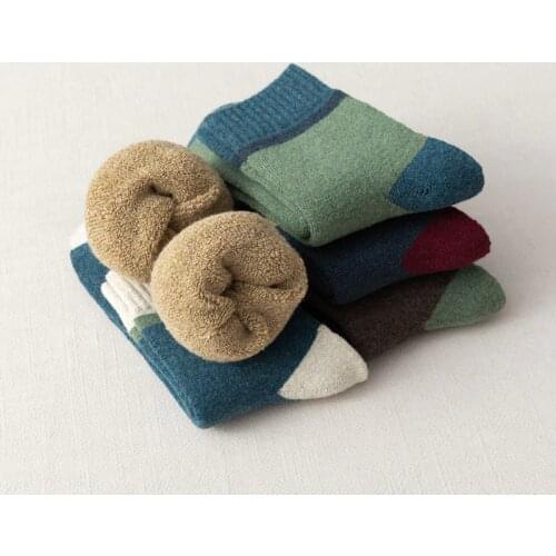 5 Pack Mens Cotton Vintage Winter Soft Warm Cold Knit Wool Mixed Colors Thick Warm Terry Tube Socks