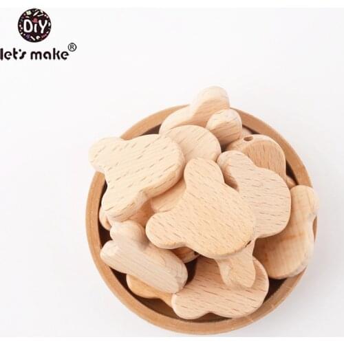 Lets make BPA Free 50pcs Natural Wood Bears Can Chew Beads Jewelry Making Beech Wooden Teether DIY Dummy Clip Baby Teethers