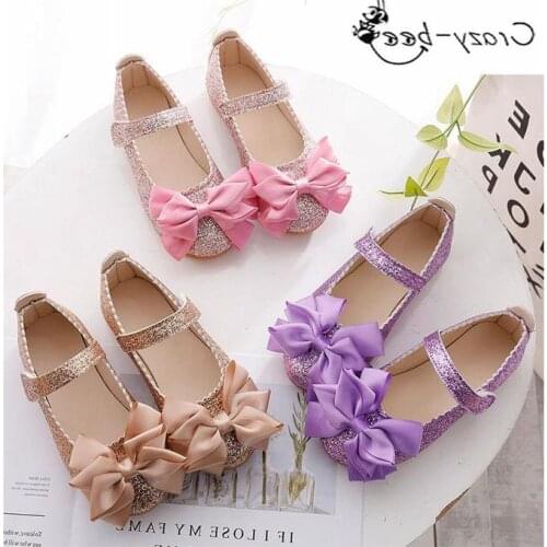 Flowers Children Girls Kids Sequins Leather Princess Dress Shoes For Teens Teenager Girls Baby Party Wedding Dance Single Shoes