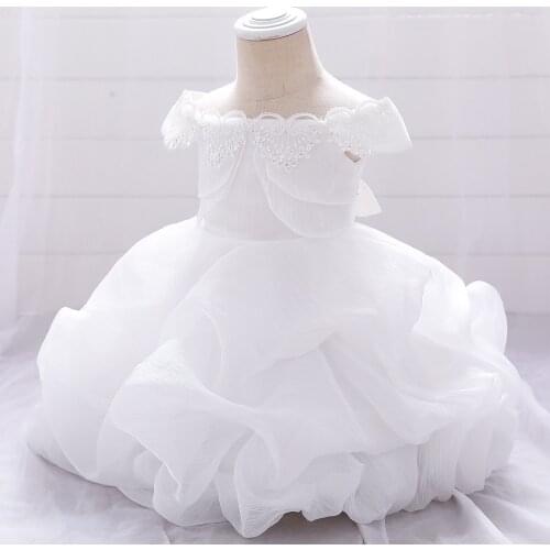 Baby Girl Clothes 1st Birthday Girls Tutu Dress Pearl Belt Baptism Evening Party Gown Princess Kids Dresses for Girl
