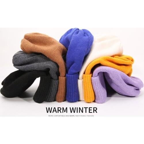 Unsex Autumn Winter Solid Color Thick Cashmere Beanies Best Matched New Cashmere Man Woman Warm Skullies