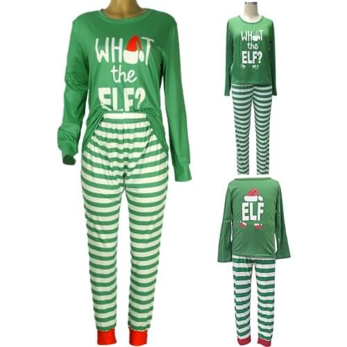 Elf Letter Print Parent-child Set Striped Pants Two Piece O Neck Long Sleeve Christmas Pajamas Homewear Family Matching Clothes