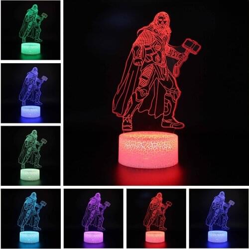 Marvel Avengers Thor Figure 3D Acrylic Illusion LED Lamp USB Colourful NightLight Model Toys for Kids Creative Christmas Gift