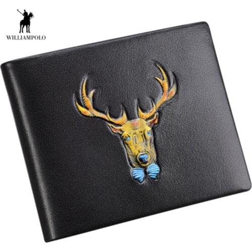 Williampolo wallet mens thin section genuine leather personality printing wallet mens drivers license card holder coin purse