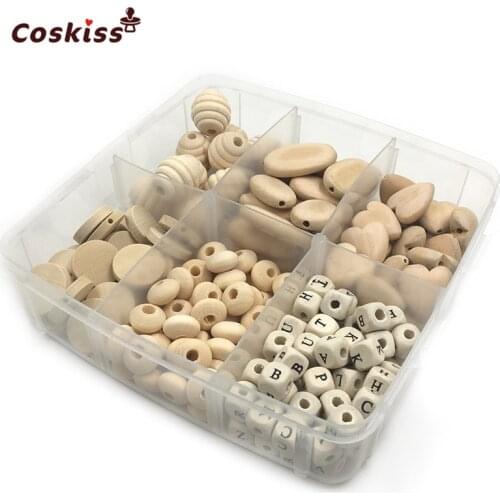 DIY Nursing Jewelry Package Blending Wood Hearts Spiral Oblong Geometric Rectangle Oval Flat Chips Abacus Bead Baby Teether Toy
