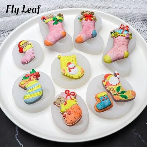 New Christmas Series 9 Christmas Stocking Silicone Moulds Chocolate Baking Biscuit Molds Cake Decorations Chocolate Baking Mold