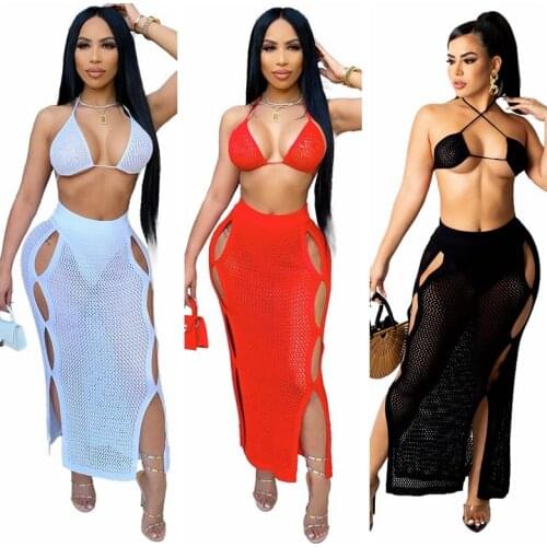 2021 New crochet 2PCS/SET Bikini Beach Cover Up Women Summer Ladies Bathing Suit Two Piece Dress Swimwear Swimsuit