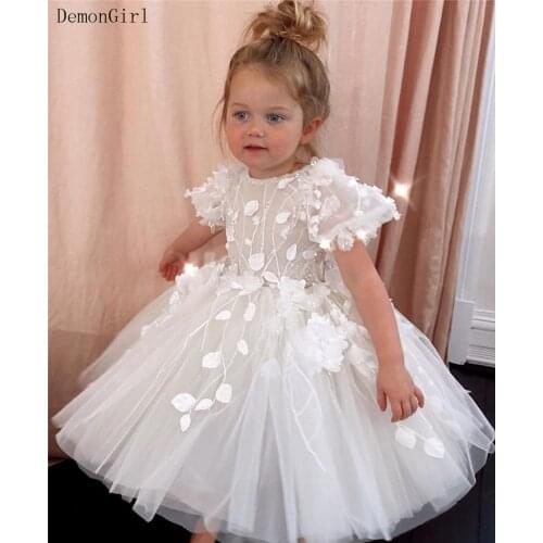 New Arrivals Ivory Lace Ball Gowns Baby Girls Dresses First Birthday Dresses Kids Vestidos deminha