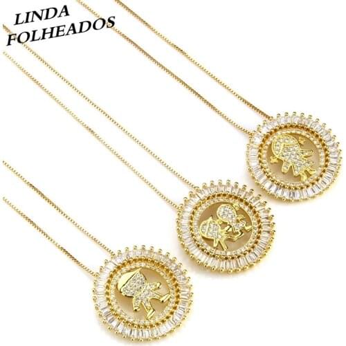 New Designed Hot Sale Gold Copper Gold White Cubic Zirconia Boys Girls Pendant Necklace Jewelry for Birthday Gift Anniversary