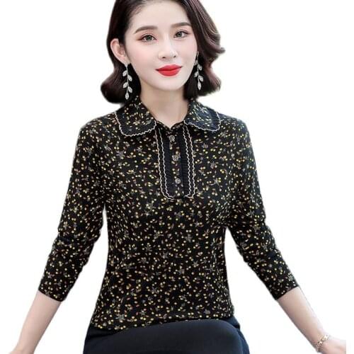 Autumn Clothing Newest Arrival Womens T-Shirts Plus Size 5XL Middle-Aged Women Thicken Comfortable Print Top