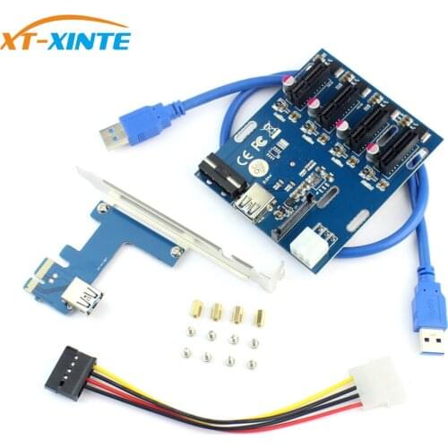 XT-XINTE PCIe to PCI Express 1to 4 Slot Riser Card Mini ITX to External 4 PCI-e Adapter Port Multiplier Card for Miner BTC