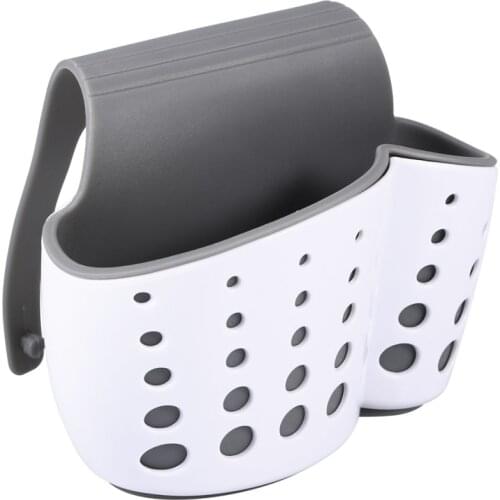 Kitchen Bathroom Hanging Basket Storage Thicker Double Sink Pouch Drain Sponge Holder Gadget Organizer Racks (White)