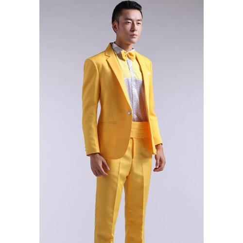 Latest Coat Pant Design Yellow Men Suit Slim Fit Tuxedo 2 Piece Custom Suits Groom Prom Party Blazer Terno Masculino Jacket+Pant