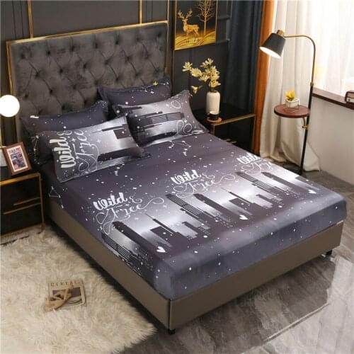 City Night Sky Theme Printed Bed Sheet, High Stretch All-Inclusive Sheets, Suitable For All Kinds Of Mattresses