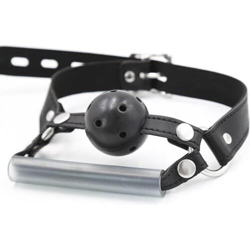 Sex Toys Leather Mouth Stopper Locking Buckle With Lock Silver Lock Hollow Black Ball gag Sex Ball Sex Products