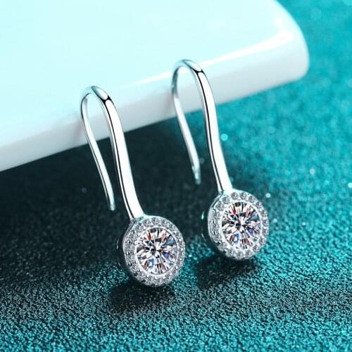 Silver Total 1 Carat Diamond Test Passed Excellent Cut High Clarity D Color Round Moissanite Diamond Drop Earrings for Women