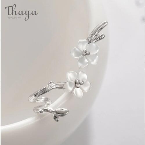 Thaya White Cherry s925 Silver Earrings Flower Round Cuff Earrings For Women Elegant Fine Jewelry