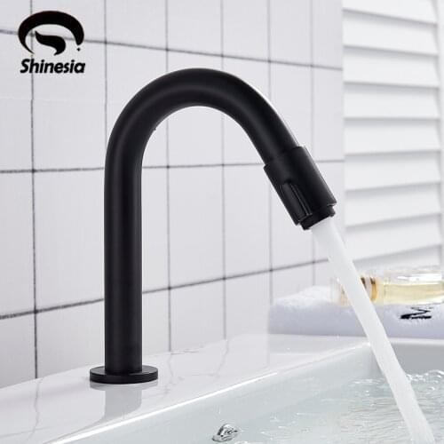 Shinesia Basin Bathroom Faucet Single Cold Brass Tap Black Chrome Crane Wall Mounted Deck Mounted for Vessel Sink