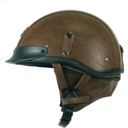 KCO half helmet Vintage PU Leather Motorcycle helmet Retro Electric scooter open face helmet Motorbike helmet Moto casco