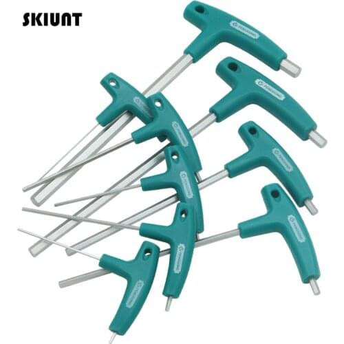 SKIUNT 9Pcs Hex Wrench T Shape Handle Allen Hex Key CR-V Flat Head Universal Spanner For Auto Bike Motorcycle Repair Hand Tools