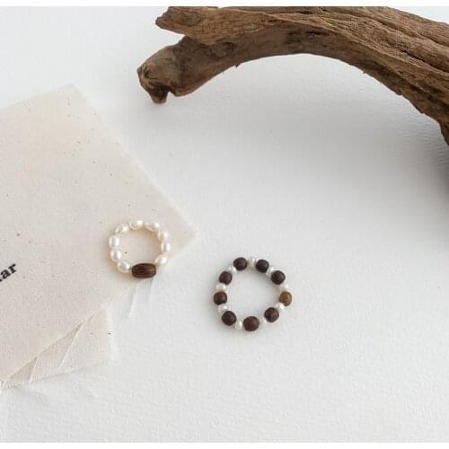 TIMEONLY Japanese Fashion Imitation Pearls Circle Ring for Women Ladies Wood Delicate Charms Rings Party Gifts Accessories
