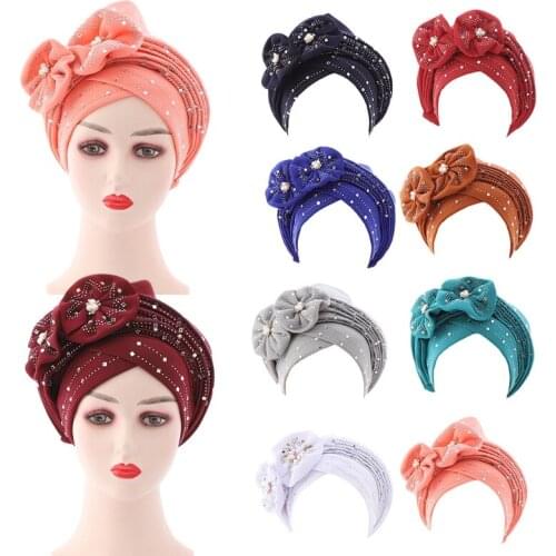 African Muslim Women Turban Hijab with Sequin Decor Head Wrap Bonnet Arab Hat Chemo Hat Stretchy Headscarfs