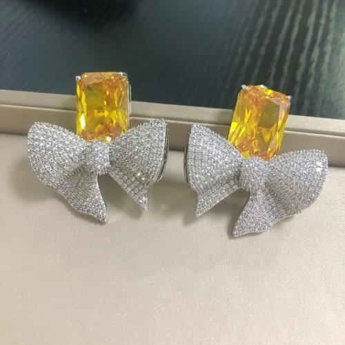 Bilincolor Yellow Cubic Zirconina Big Knowt Drop Earrings for Women
