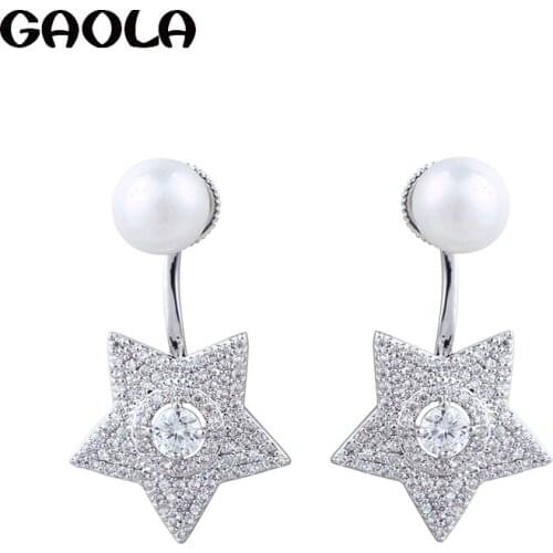 GAOLA High Quality Cubic Zirconia Star Imitation Pearls Stud Earrings For Women Brincos Jewelry GLE5826