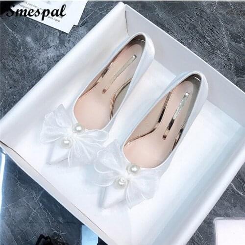 High Heels Women Chic Pointed Toe Pumps Fashion Wedding Shoes In Bowknot Detail