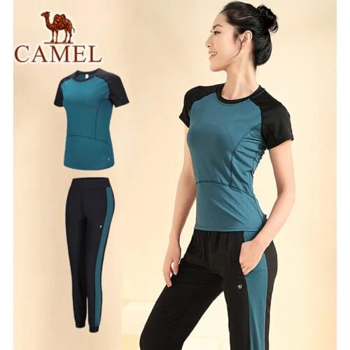 CAMEL Womens Yoga Suits Women Sportswear Fashion Sports Running Fitness Suits Female T-shirt Pants Костюм йоги Спортивный костю
