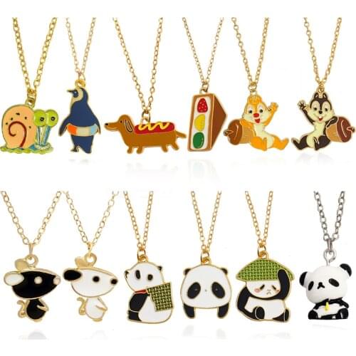12 Style Animals Necklaces Rat Mouse Dog Panda Snail Squirrel Penguin Pendant Necklaces for Women Choker Jewelry Gifts Wholesale