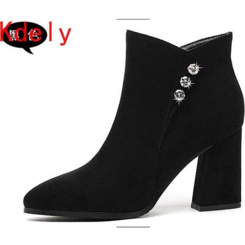 Winter Women Ankle Boots Bling High Heels Shoes Seude Fashion Comfort Shoe Woman Pumps Zipper Thin Plush Party Wedding Autumn