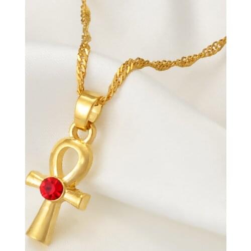 Anniyo Small Size Egyptian Ankh Cross With Rhinestone Pendant Necklace Woman African Charms Jewelry Egypt Hieroglyphs #126716