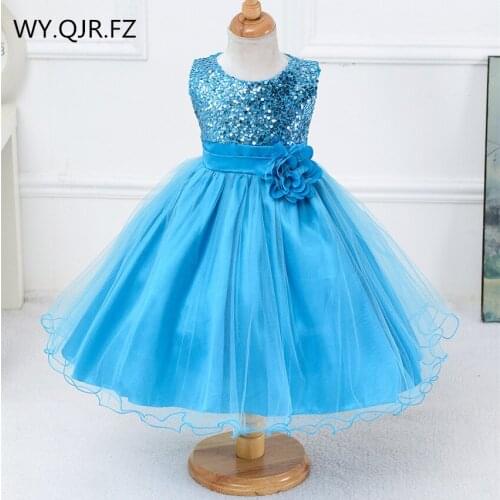 BH-L067#White and dark blue etc.10 colors Little Bridesmaid Costume Sequins Gauze Girls' dresses Childrens wear Short wholesale