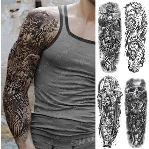 Large Arm Sleeve Tattoo Zeus Gods Lightning Hell Waterproof Temporary Tatto Sticker Poseidon Bear Body Art Full Fake Tatoo Men
