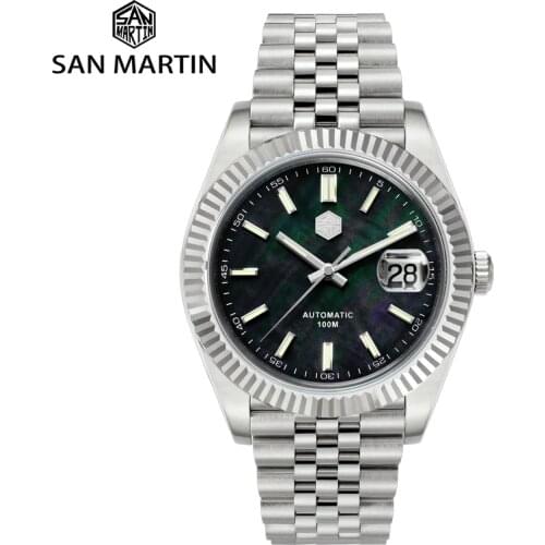 San Martin Men Dress Watch Jubilee Bracelet Retro Classic Luxury Automatic Mechanical Watches Sapphire Cyclops Waterproof 100M