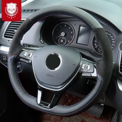 Car Steering wheel cover Comfortable leather Hand stitch grips DIY For VW Tiguan L LAVIDA Gran Lavida Touran Santana Bora Jetta