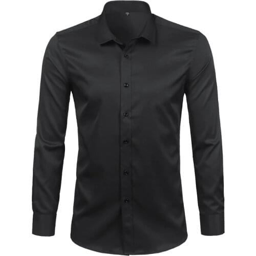 Black Mens Bamboo Fiber Shirts 2018 Brand New Casual Slim Fit Long Sleeve Mens Dress Shirts Non Iron Solid Chemise Homme 4XL