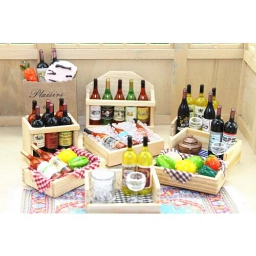 1:12 1:6 Scale Wooden box fruit wine ice cubes goblet Dollhouse Miniature Toy Fridge Magnet Doll Food Kitchen room Accessories