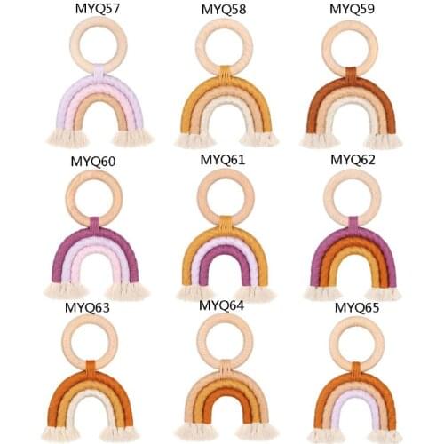 Wood Baby Teether Newborn Rainbow Wooden Ring Teething Toy Organic Wooden Teethers Baby Shower Gift