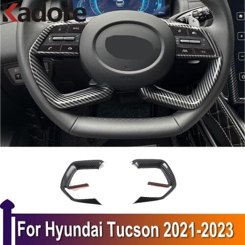 For Hyundai Tucson 2021 2022 2023 Carbon Fiber Car Interior Steering Wheel Cover Trim Frame Covers Sticker Interior Accessories