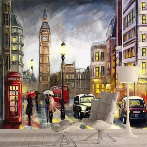 European City Building Painting Style Home Decor Walls Papers 3d Wallpapers for Living Room Decor Peel and Stick Murals Prints