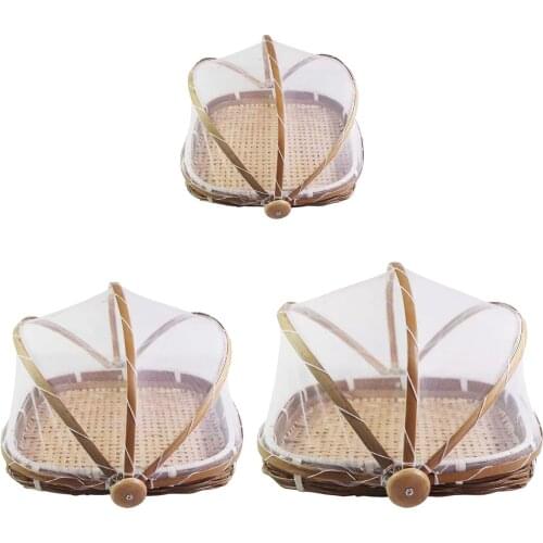 Food Basket Hand-Woven Dustproof Storage Container With Mesh Fruit Tray Food Bread Dishes Dust-proof Drying Basket responsible
