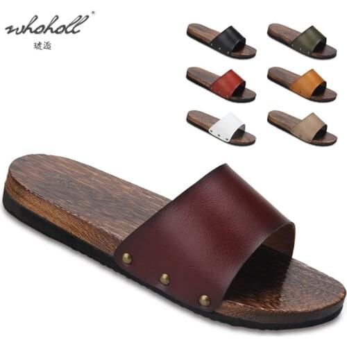 WHOHOLL Man Slippers Summer Wooden Home Slippers Clogs Mens Platform Thick Bottom Leather Japanese Wood Slippers Anime Cosplay