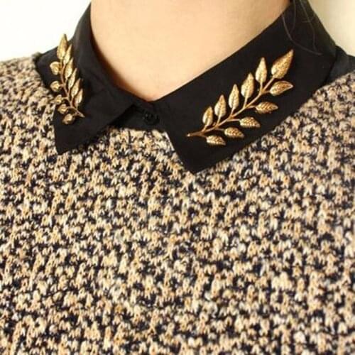 2021 Hot European Style Luxury Retro Golden Leaves Brooch Suit Collar Shirt Collar Pin Buckle Collar Clip Brooch Unisex