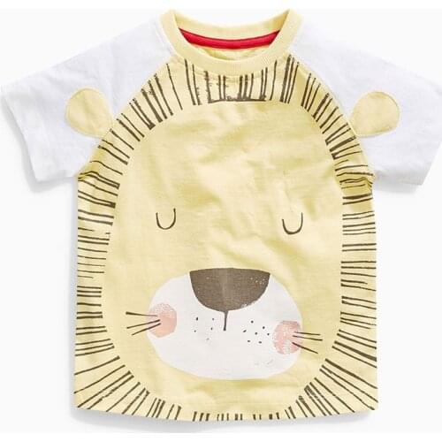 Little Maven New Boys Summer Fashion Lovely Cartoon Big Lion Head Short O-neck Brand Cotton Quality Knitted Children Tshirt