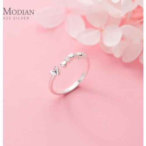 Modian Clear CZ Simple Love Hearts Opening Free Size Ring for Women Girl 925 Sterling Silver Stackable Finger Ring Fine Jewelry
